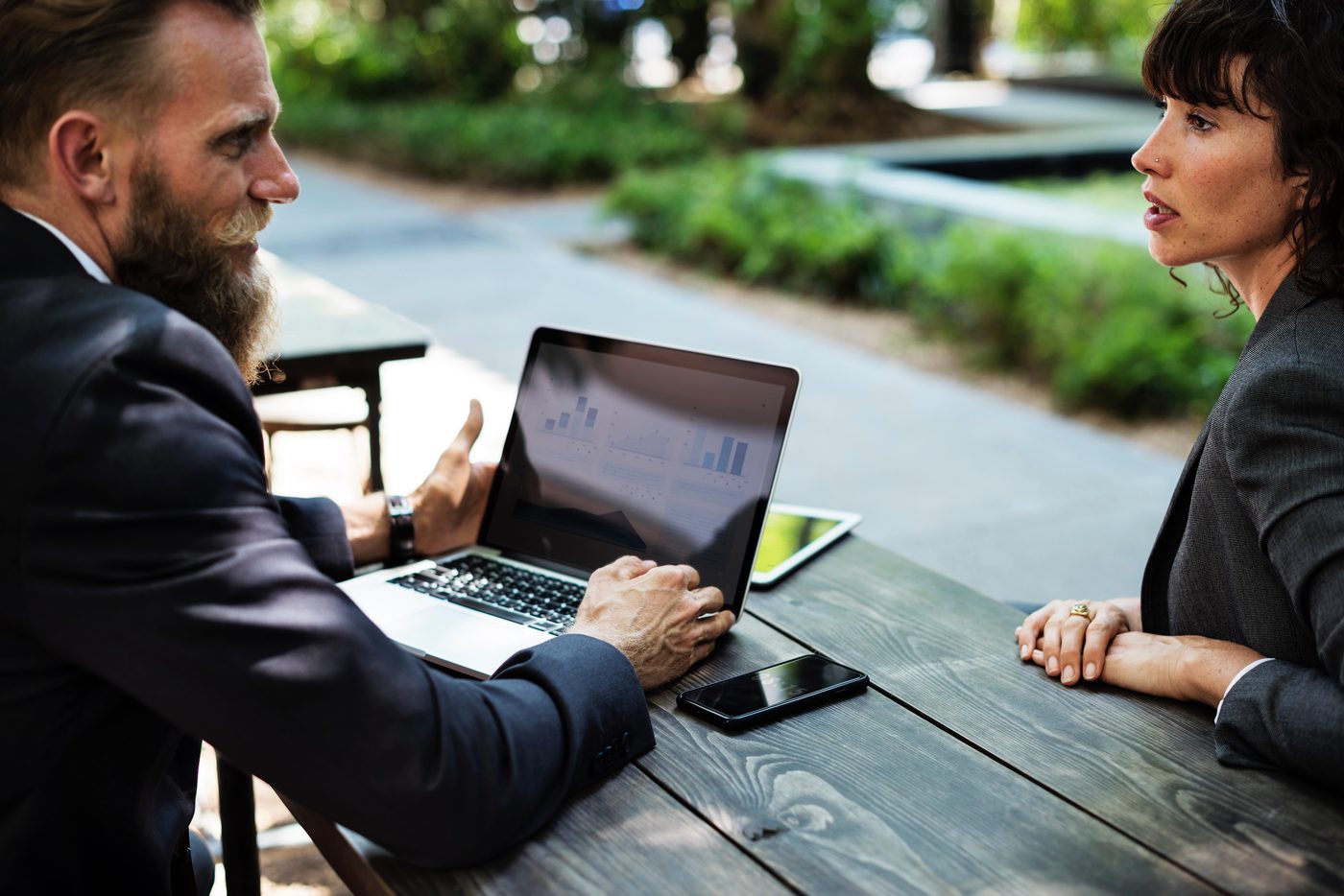 Two executives in a business discussion