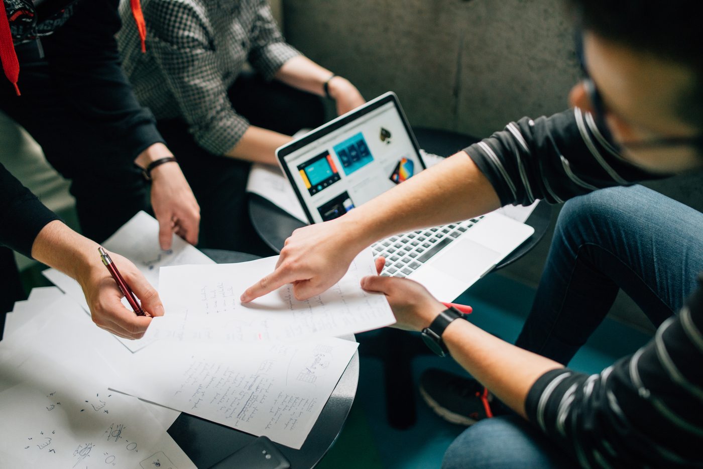 Team working through complex ideas and connections